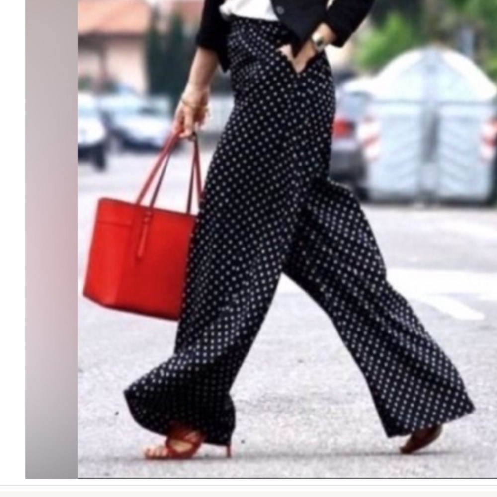 zara black, white pin dot pants,high waist